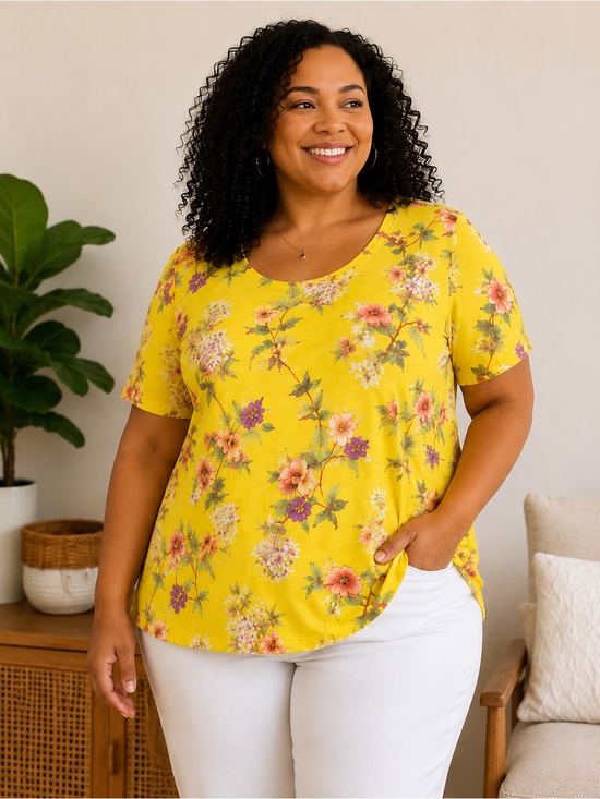 Tops - Lauren Ralph Lauren Woman 3X Yellow Floral Lightweight Knit Top Plus Size